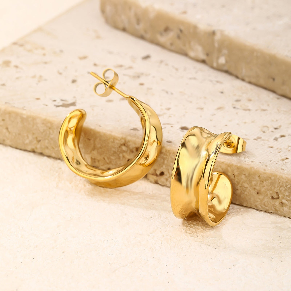 Trendy Gold Chunky Hoop Earrings, Everyday 2.5cm