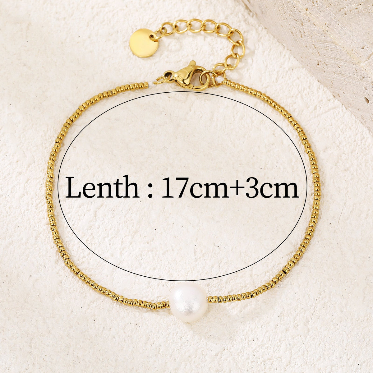 Single Pearl Link Chain Bracelet, 18K Gold Plated Adjustable Pearl Accent