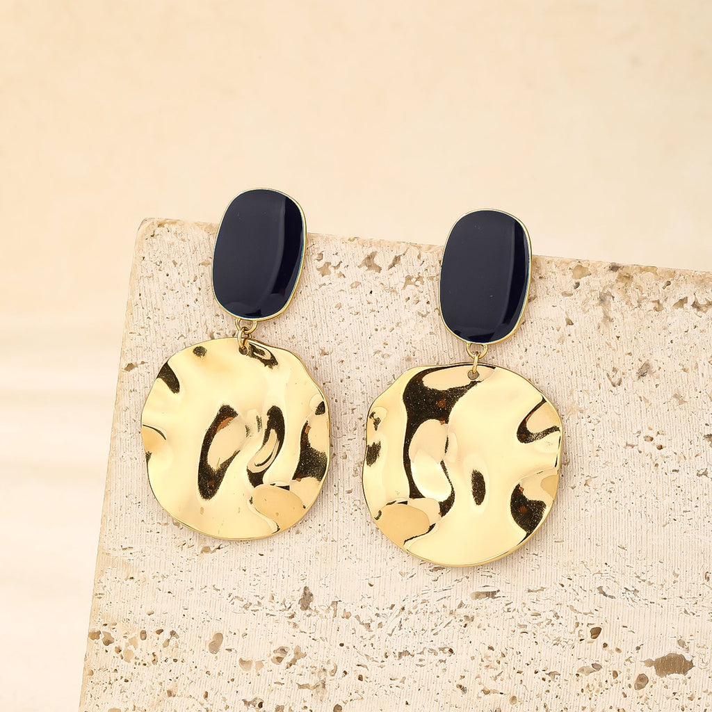 Chunky Gold Disc Drop Earrings, Oversized Statement Style