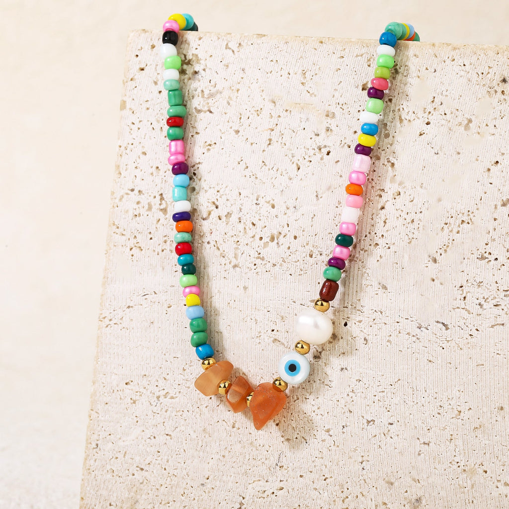Colorful Beaded Evil-Eye Boho Choker