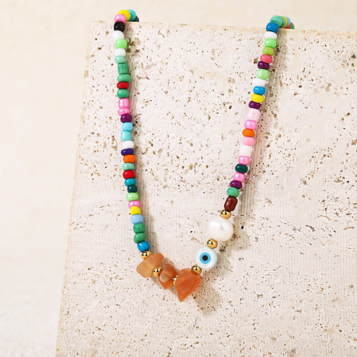 Colorful Beaded Evil-Eye Boho Choker