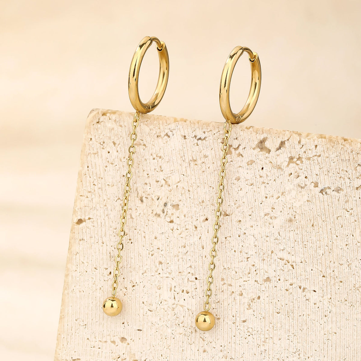 Dainty Hoop Ball Earrings, Slim 5.6cm Vintage Hoop