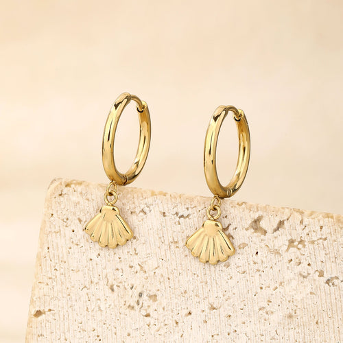 Beach Shell Hoop Earrings, Scallop Shell Charm