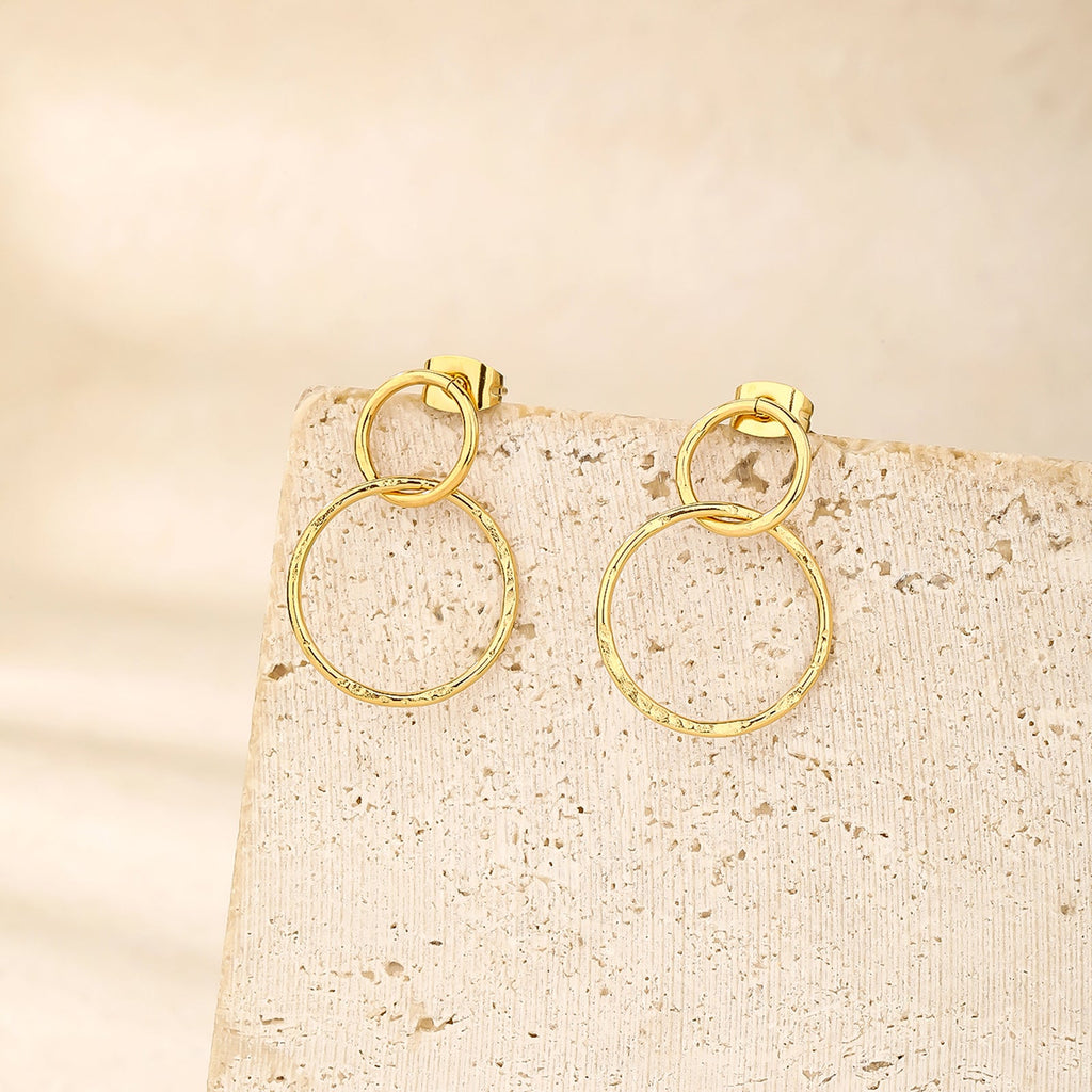 Double Circle Earrings, Interlocking Compact Design