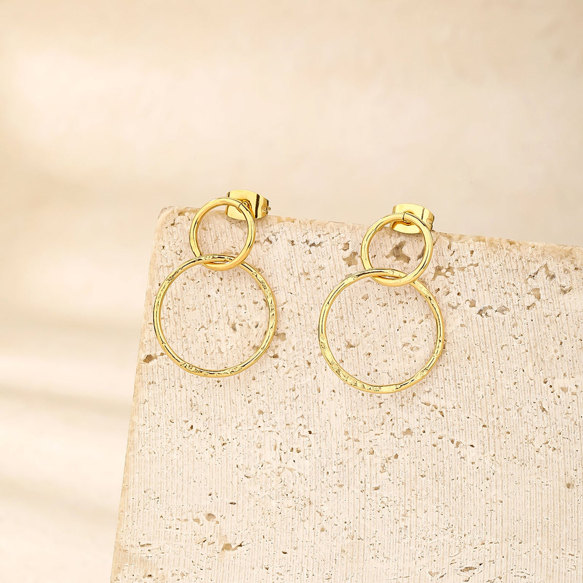 Double Circle Earrings, Interlocking Compact Design