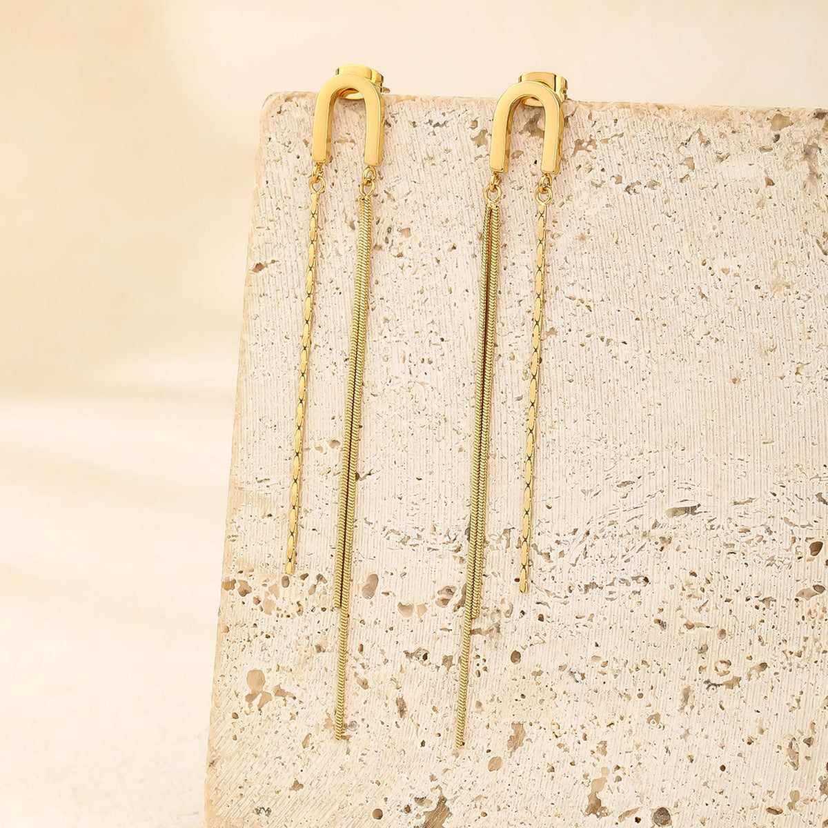 Gold Link Tassel Earrings, Elongated 8.5cm Drop