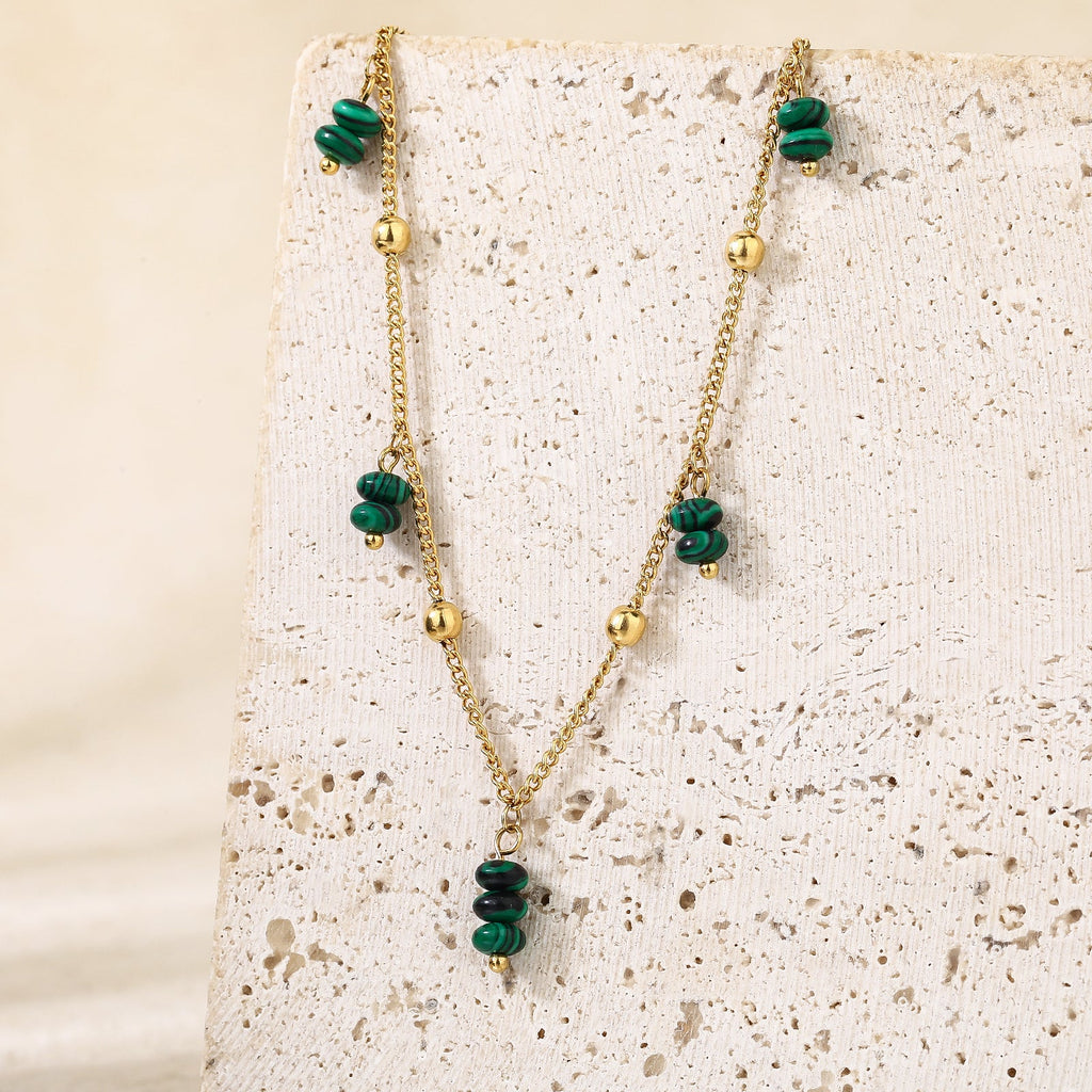 Green Malachite Beaded Choker Necklace