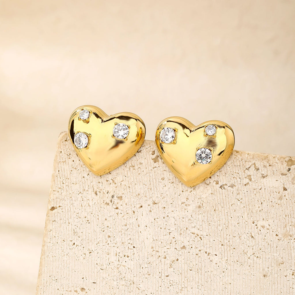 Heart Stud Earrings with CZ, Bold 2.4cm Silhouette