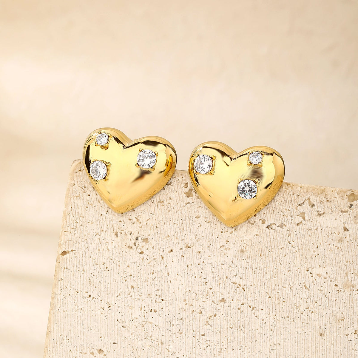 Heart Stud Earrings with CZ, Bold 2.4cm Silhouette