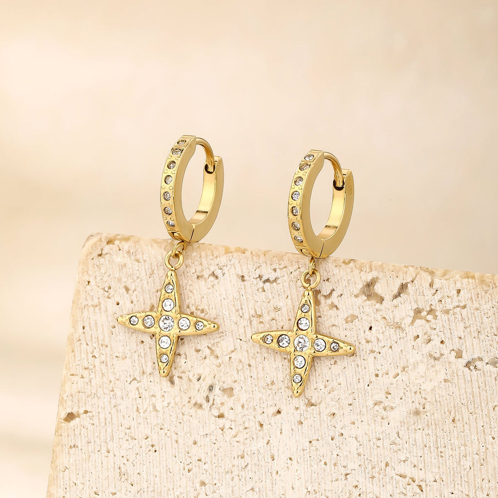 Cross Star Pendant Hoop Earrings, Flexible Adjustable Fit
