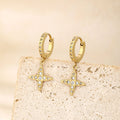 Cross Star Pendant Hoop Earrings, Flexible Adjustable Fit