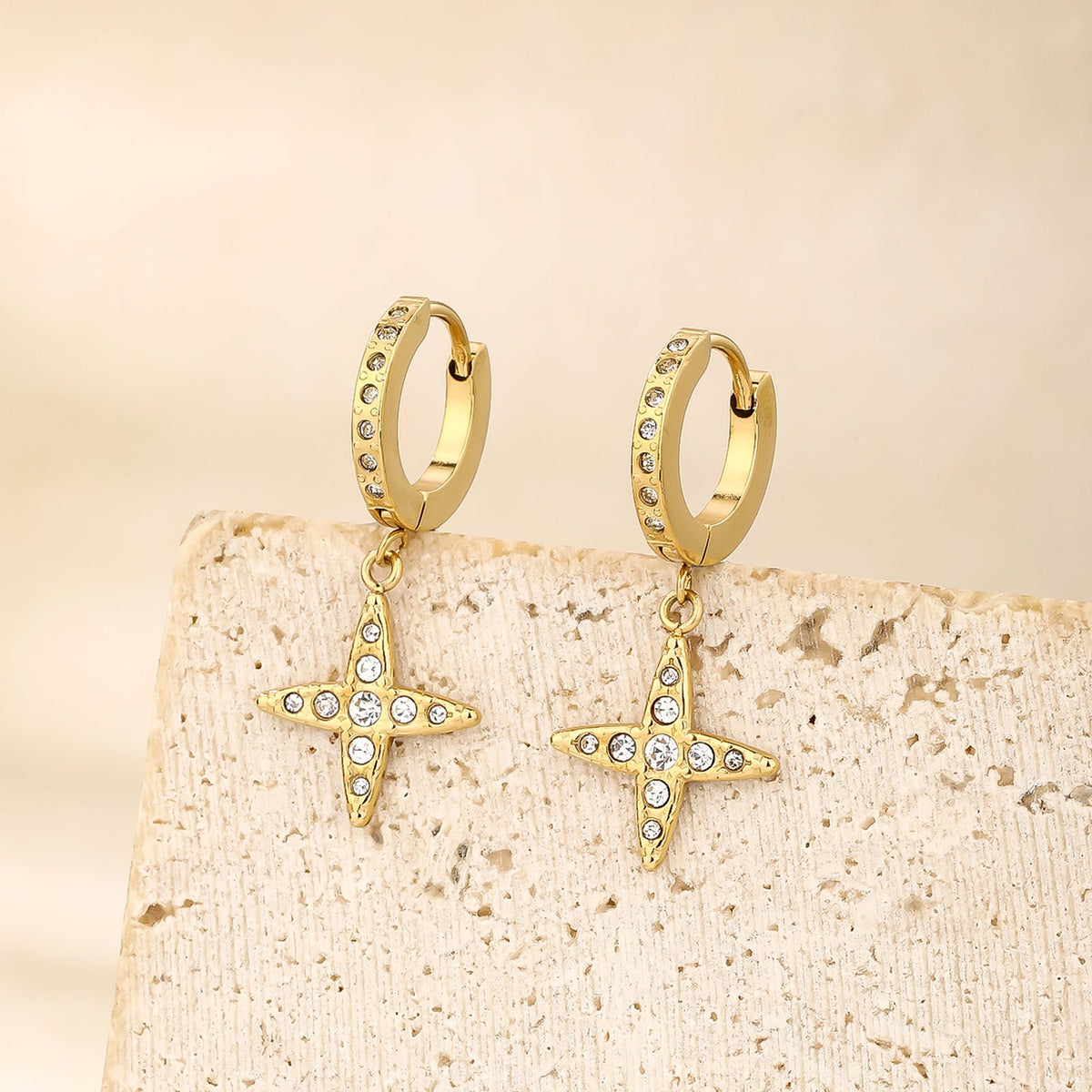 Cross Star Pendant Hoop Earrings, Flexible Adjustable Fit