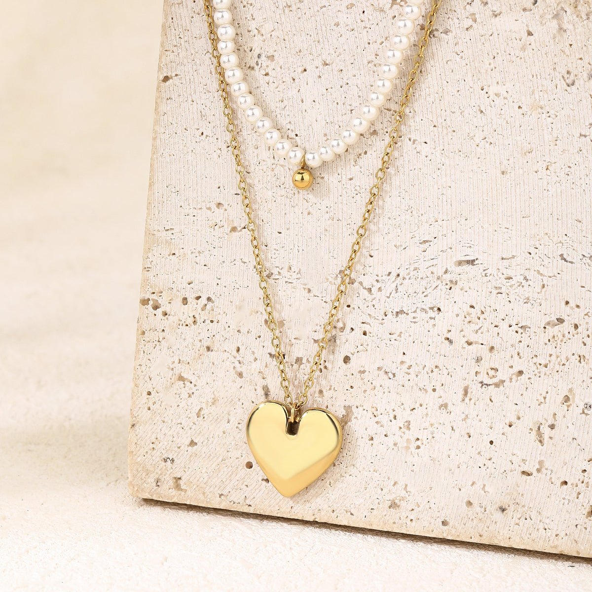 Stacked Pearl Heart Pendant Necklace