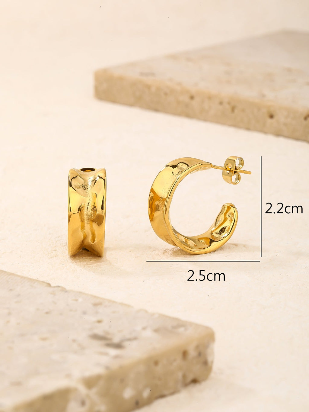 Trendy Gold Chunky Hoop Earrings, Everyday 2.5cm