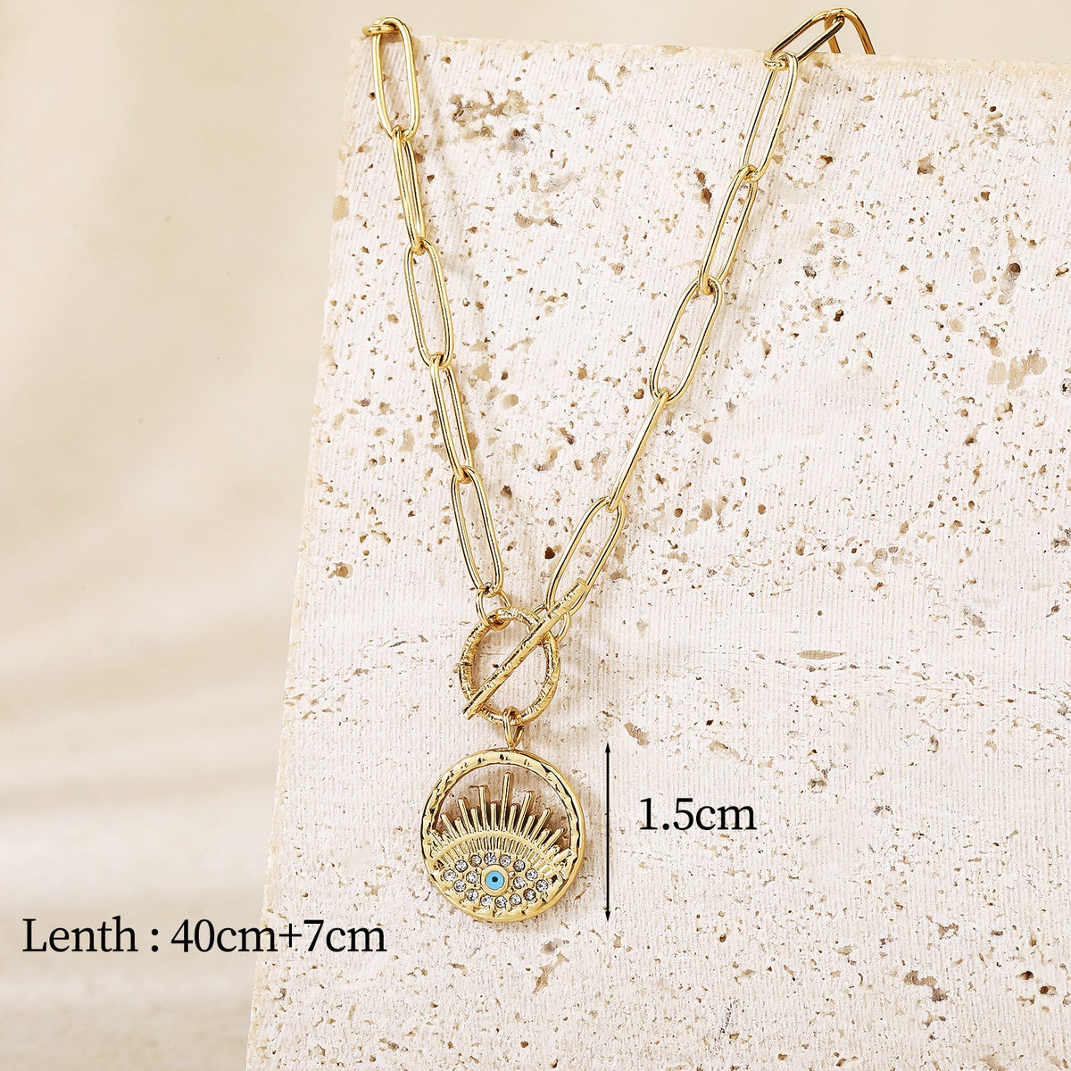 Paperclip-Chain Evil Eye Pendant Necklace