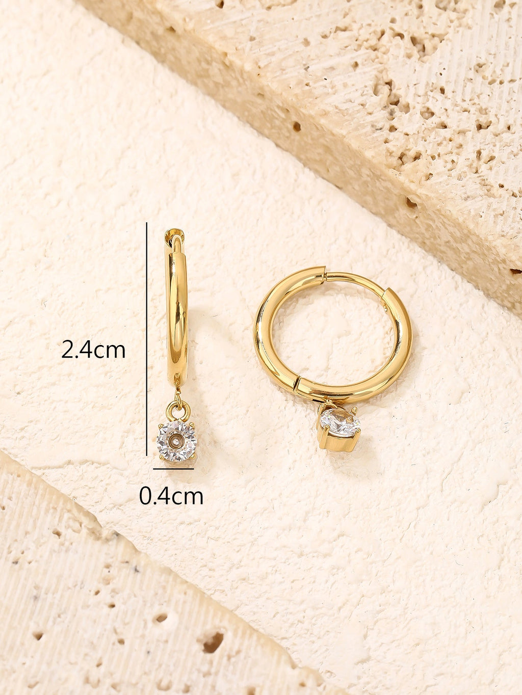 Tiny CZ Huggie Hoop Earrings, Flexible Pin, 2.4cm