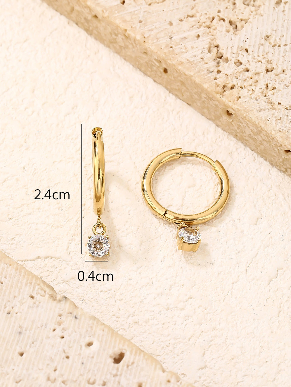 Tiny CZ Huggie Hoop Earrings, Flexible Pin, 2.4cm