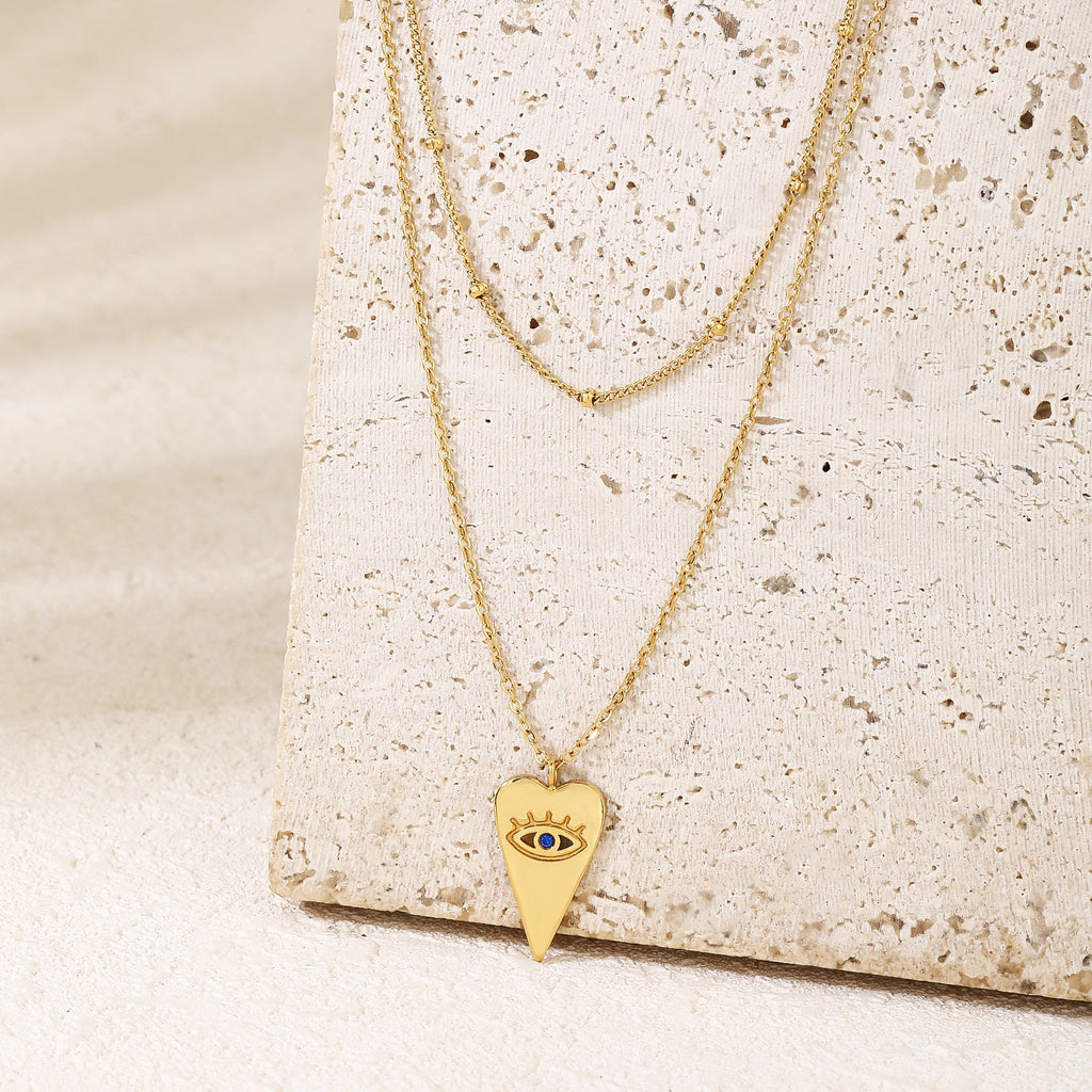 Layered Pearl Choker & Heart Necklace Set