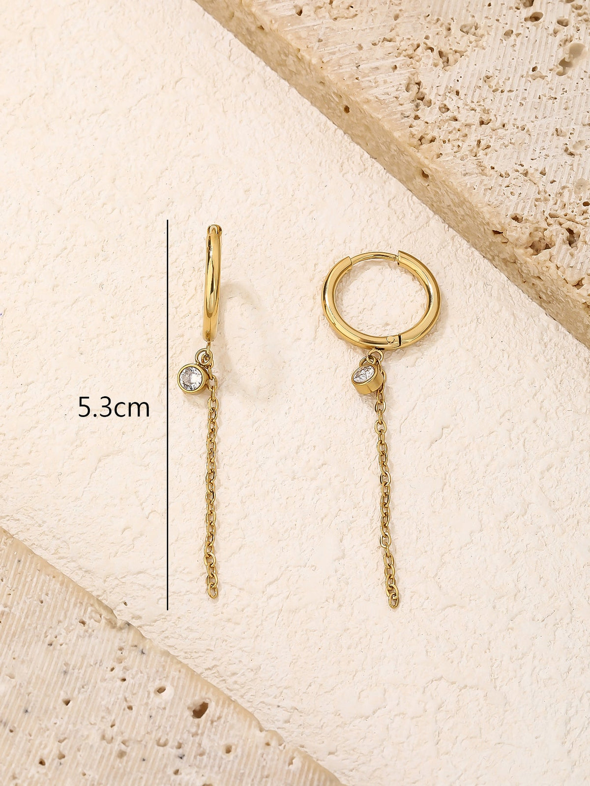 Tiny Huggie Hoop Chain Earrings with CZ, Vintage Charm