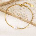 18K gold plated single pearl link chain bracelet