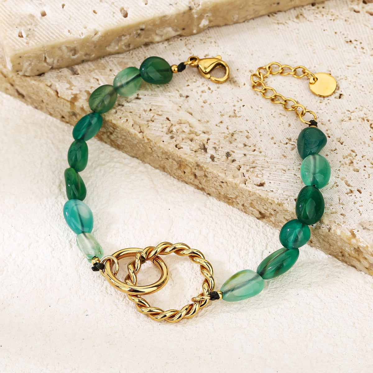 18K gold plated green crystal beads bracelet