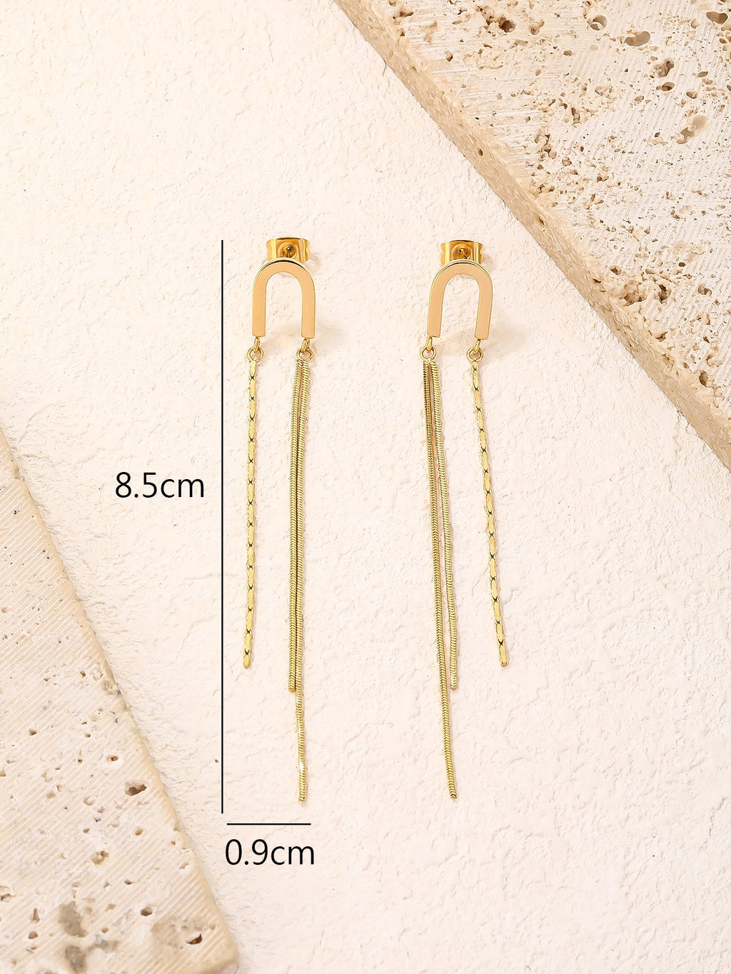 Gold Link Tassel Earrings, Elongated 8.5cm Drop