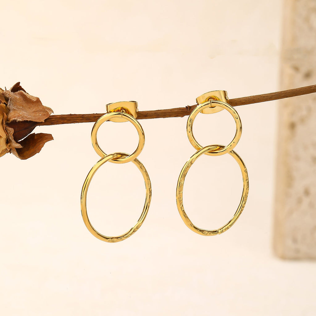 Double Circle Earrings, Interlocking Compact Design