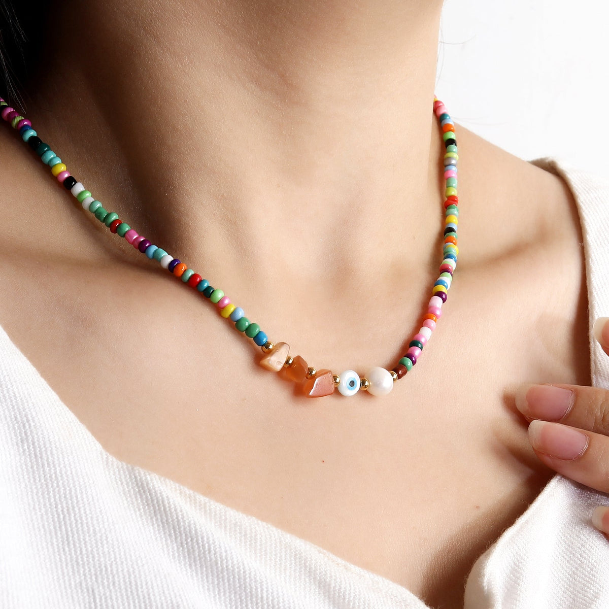 Colorful Beaded Evil-Eye Boho Choker
