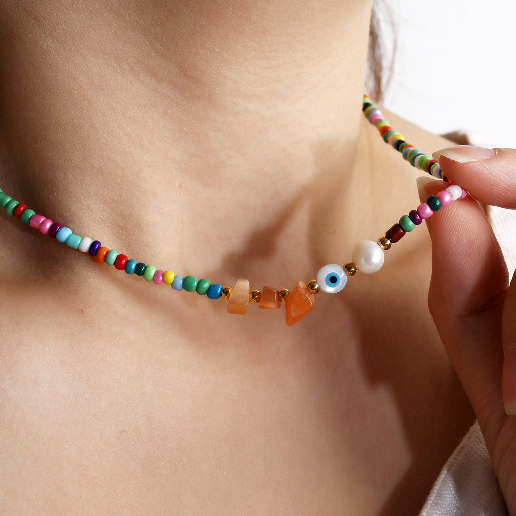 Colorful Beaded Evil-Eye Boho Choker