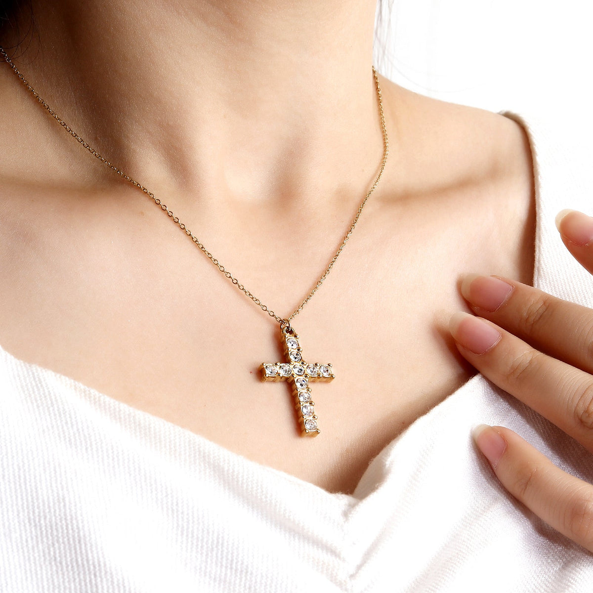 Faith Cross Pendant Necklace with CZ
