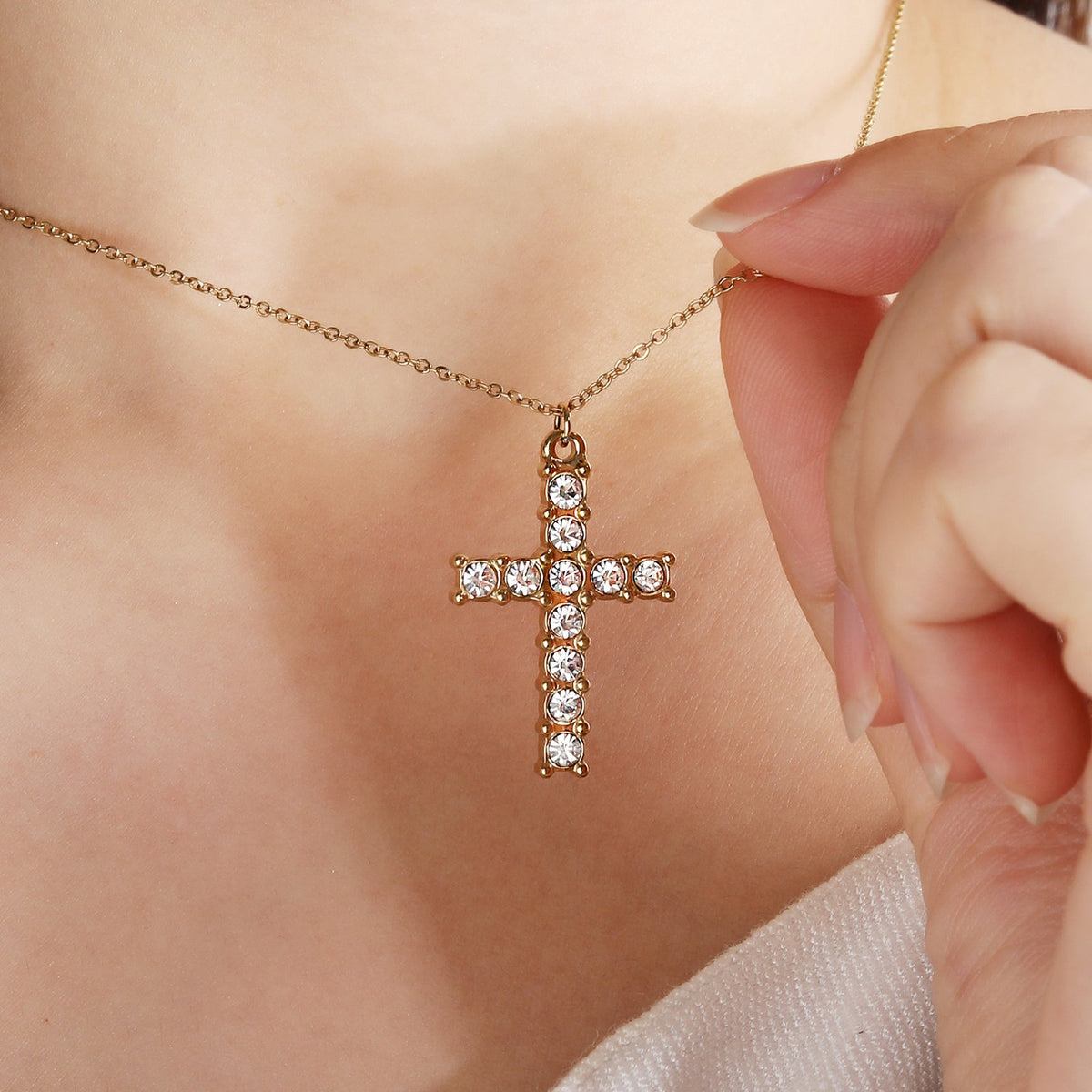 Faith Cross Pendant Necklace with CZ