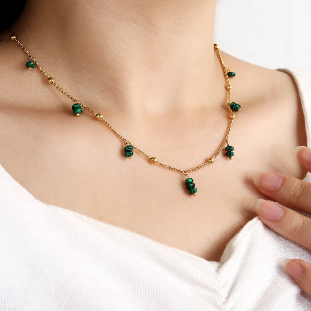 Green Malachite Beaded Choker Necklace