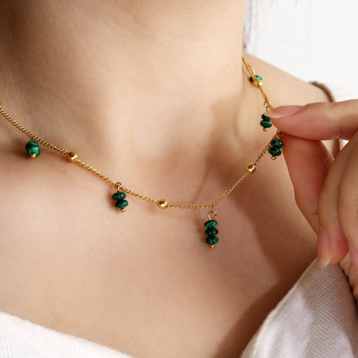Green Malachite Beaded Choker Necklace
