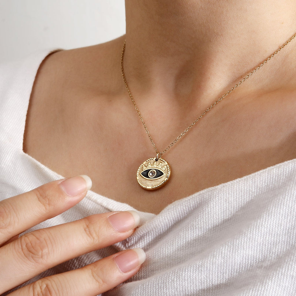Jet-Black Evil Eye Pendant Necklace