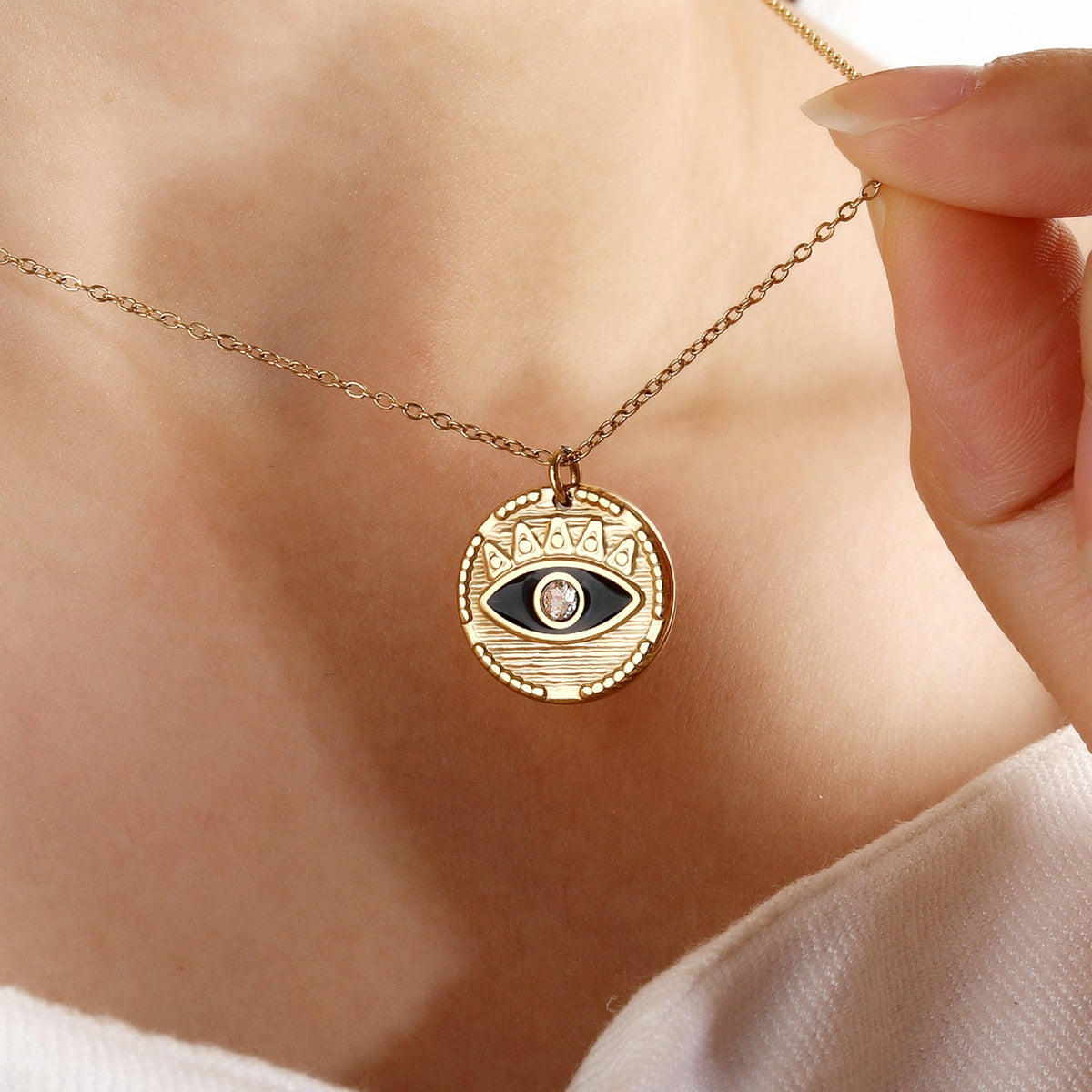 Jet-Black Evil Eye Pendant Necklace