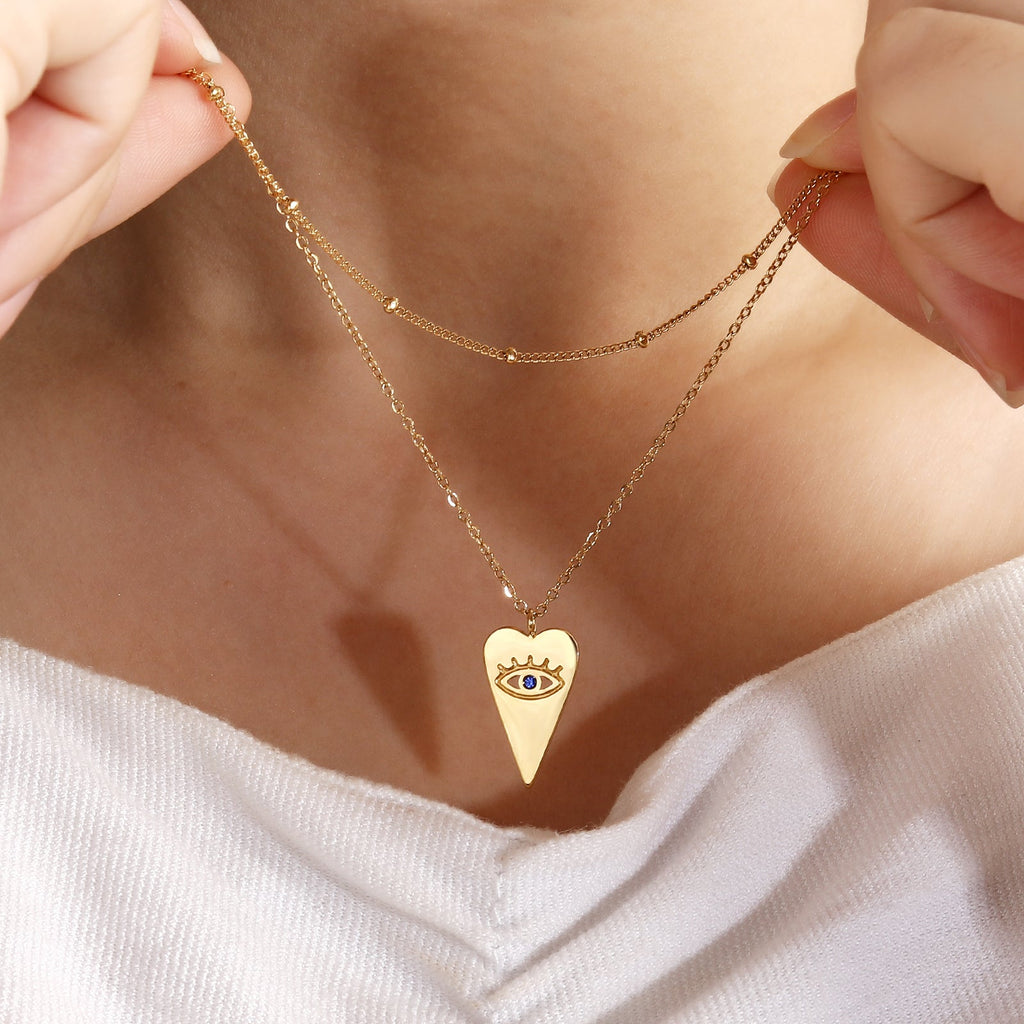 Layered Pearl Choker & Heart Necklace Set