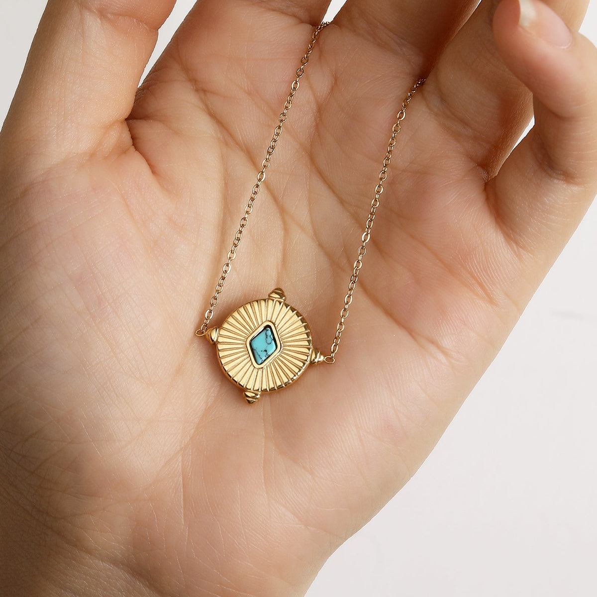 Rhombus-Cut Turquoise Link Bracelet, 18K Gold Plated Adjustable Stacking Chain