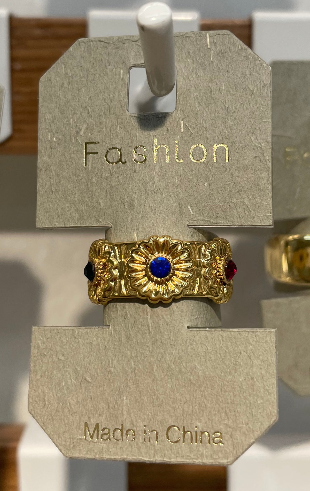 Blue Stone Ornate Band Ring - W1-0038