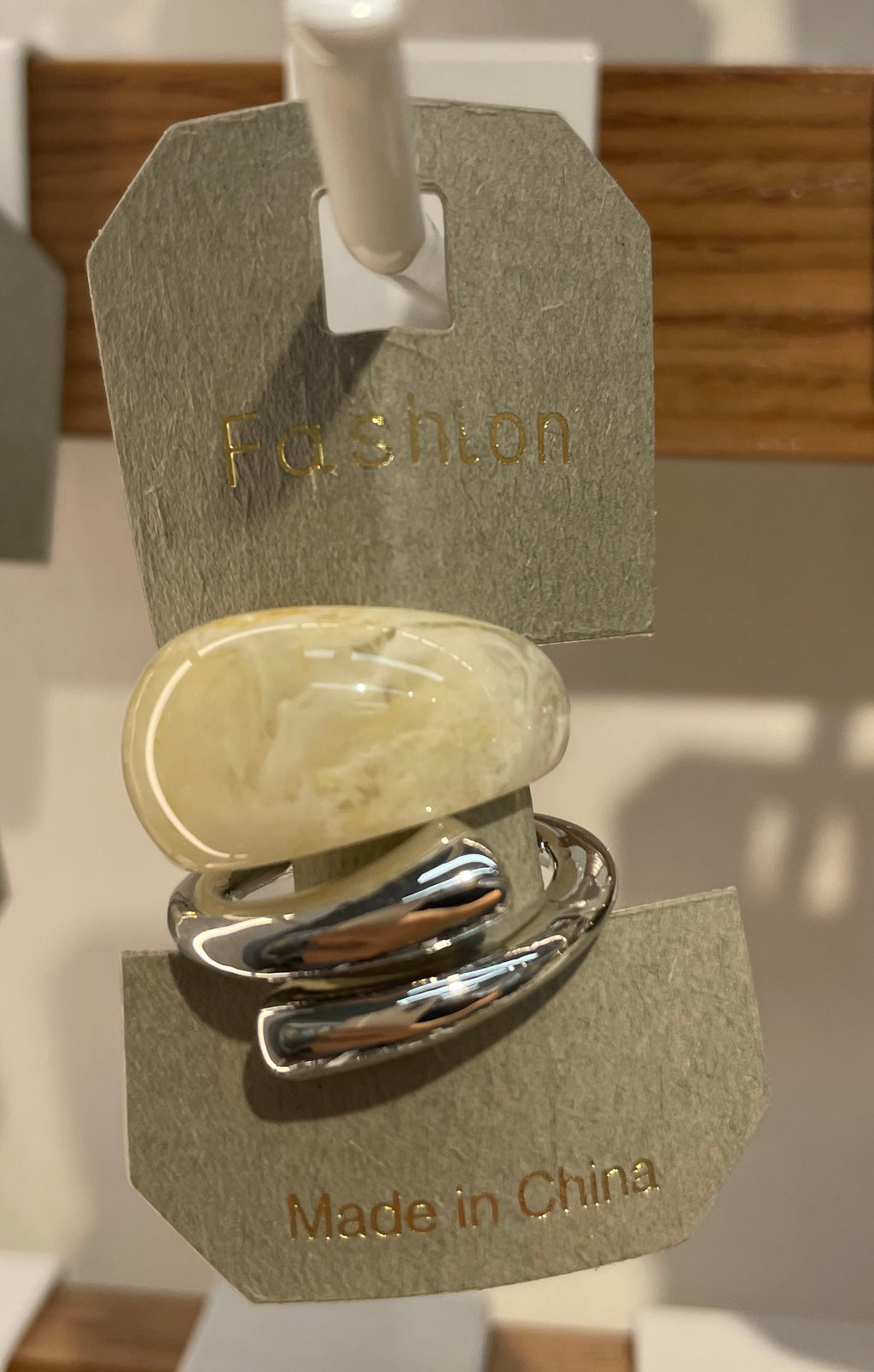 Cream and Silver-Tone Rings - W1-0047