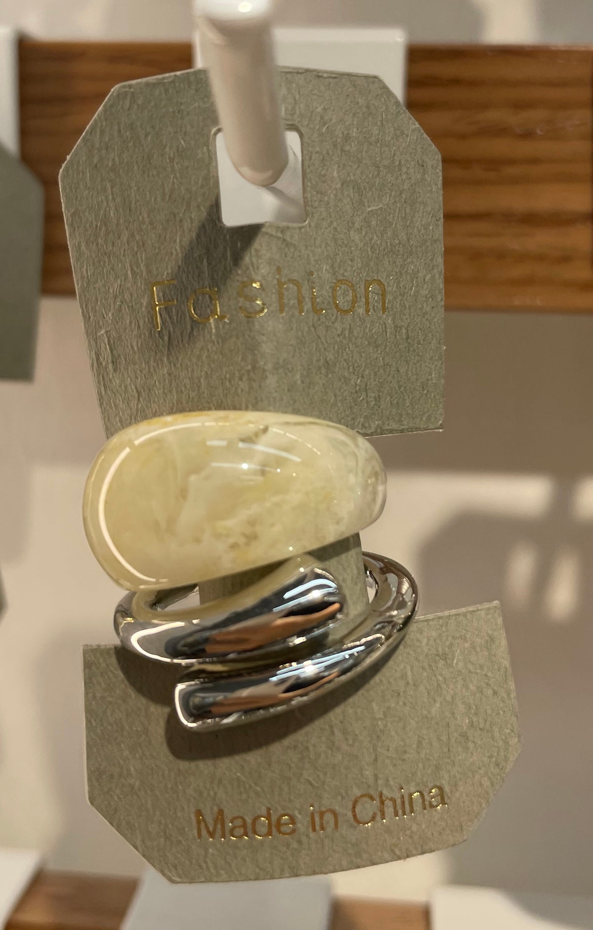 Cream and Silver-Tone Rings - W1-0047