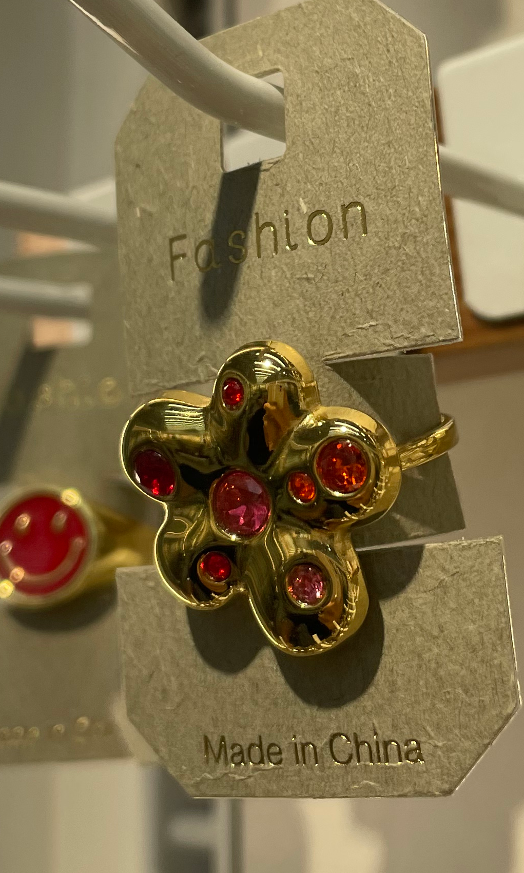 Red Crystal Flower Ring - W1-0073