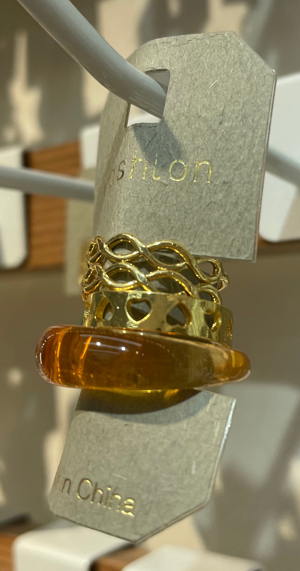 Amber and Openwork Rings - W1-0083