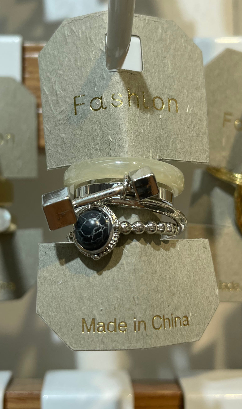 Dark Stone Silver-Tone Rings - W1-0095
