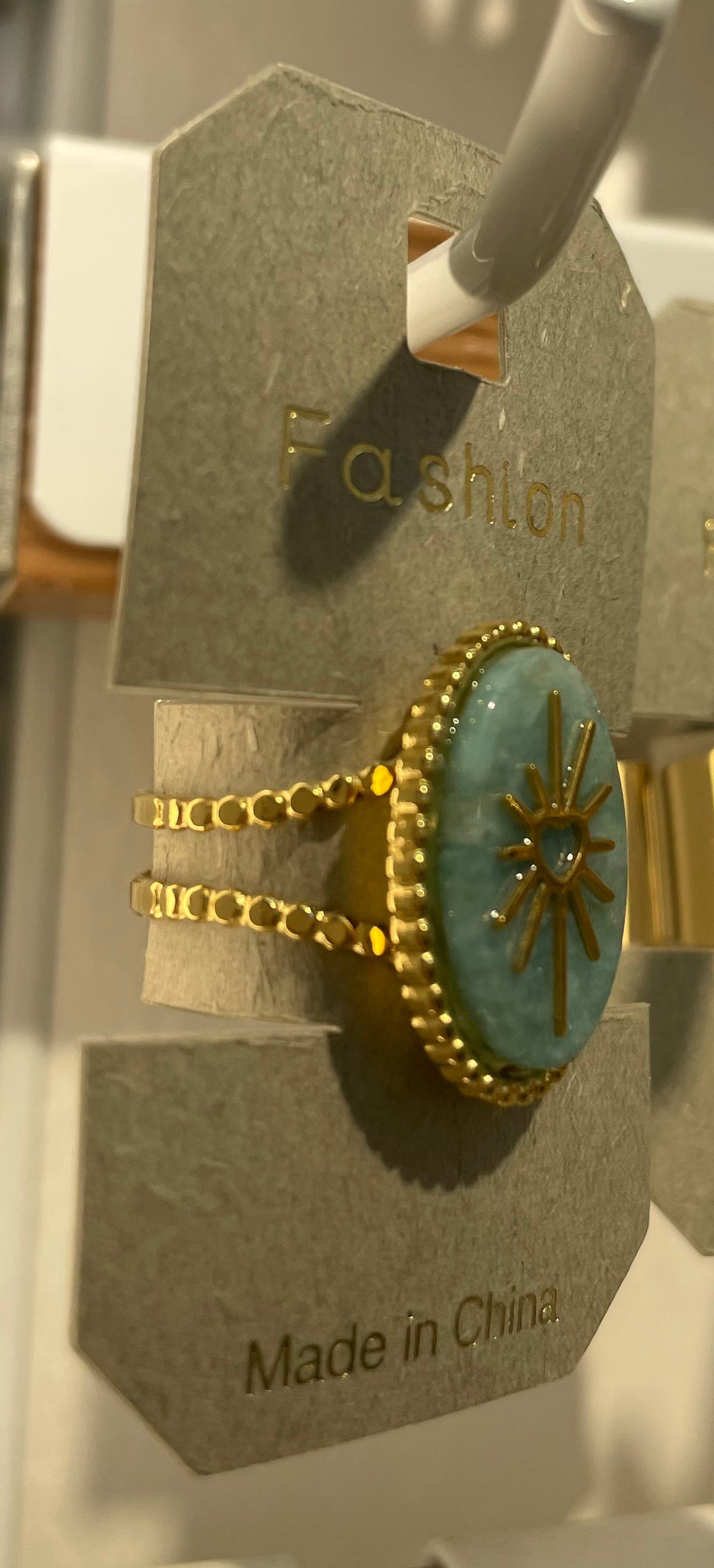 Turquoise Heart Sunburst Ring - W1-0097