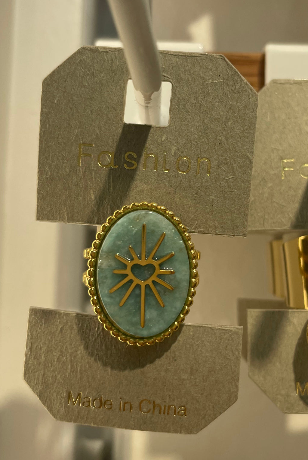 Turquoise Heart Sunburst Ring - W1-0097
