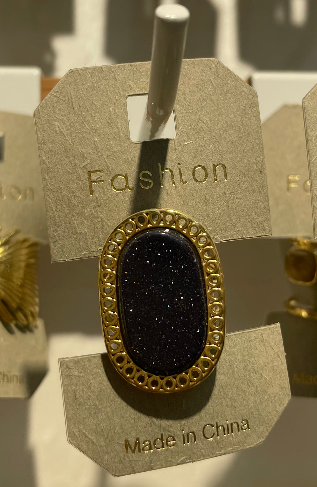 Black Glitter Oval Ring - W1-0105
