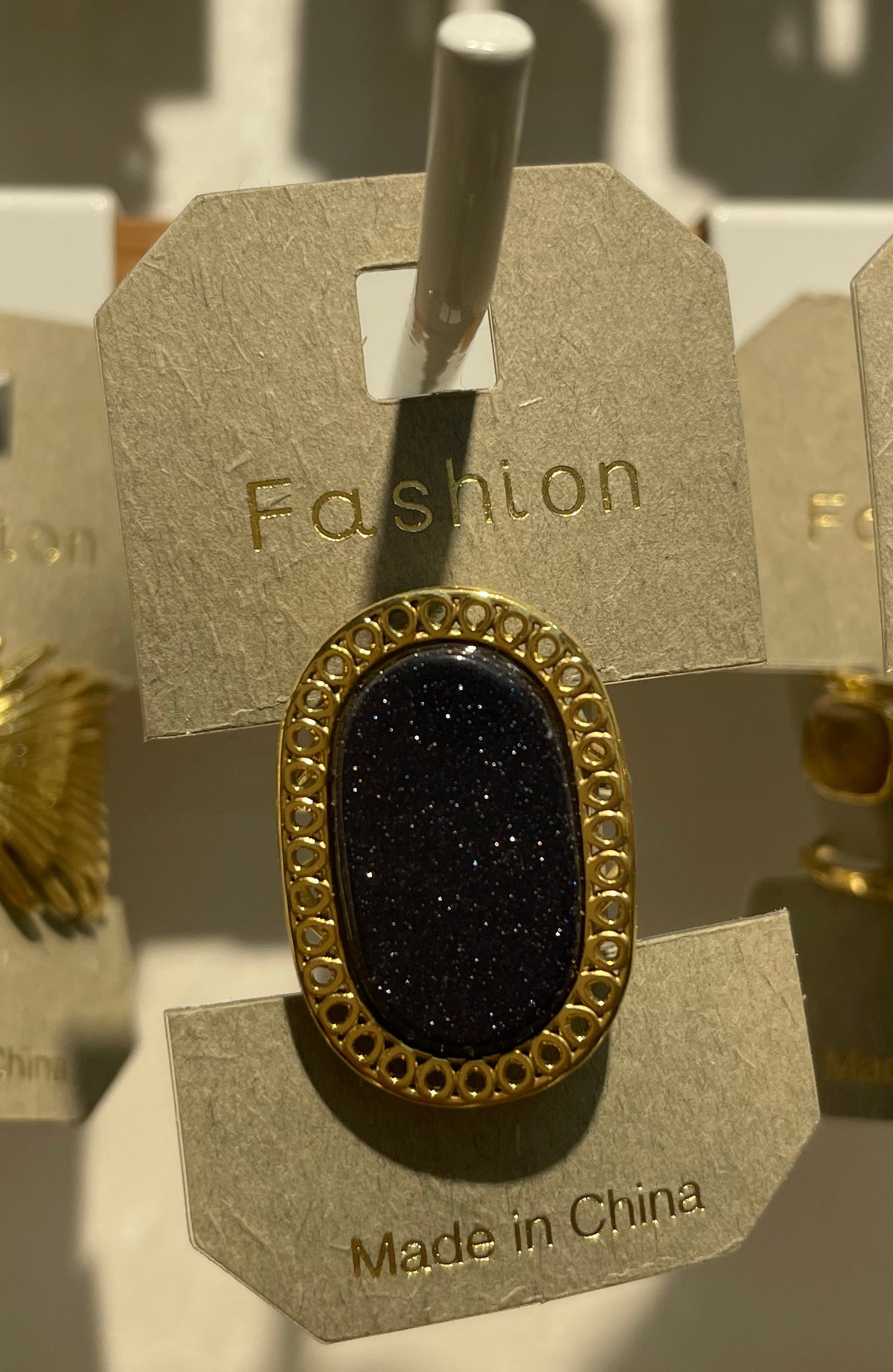 Black Glitter Oval Ring - W1-0105