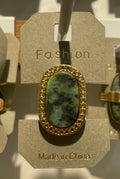 Green Oval Beaded Frame Ring - W1-0109