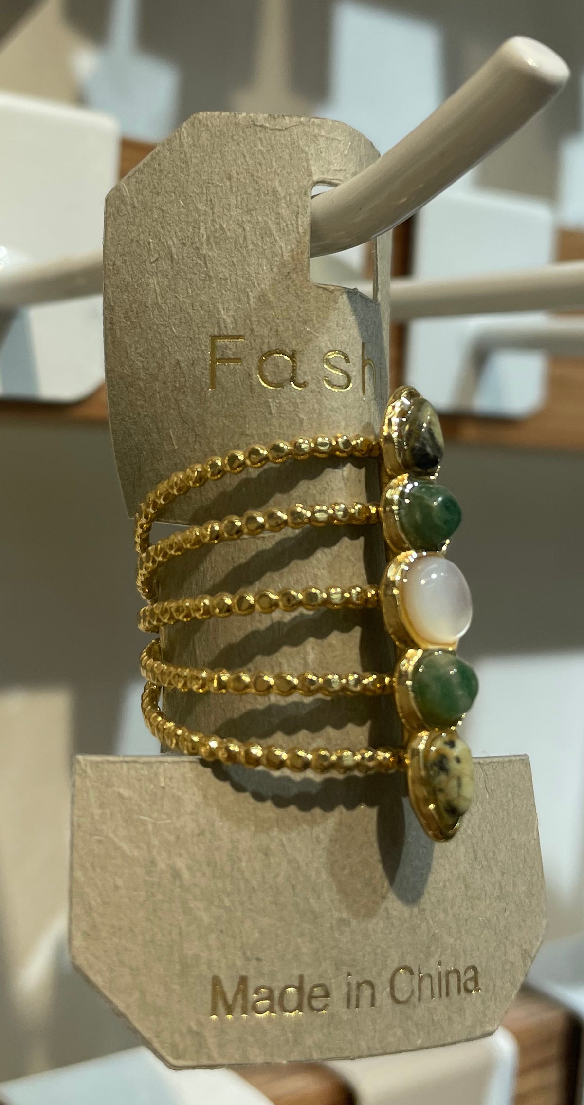 Green Stone and Pearl Ring - W1-0114