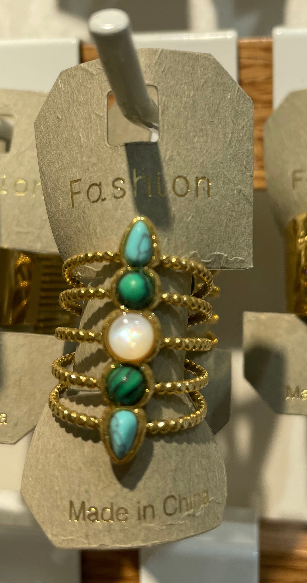 Green Stone and Pearl Ring - W1-0114